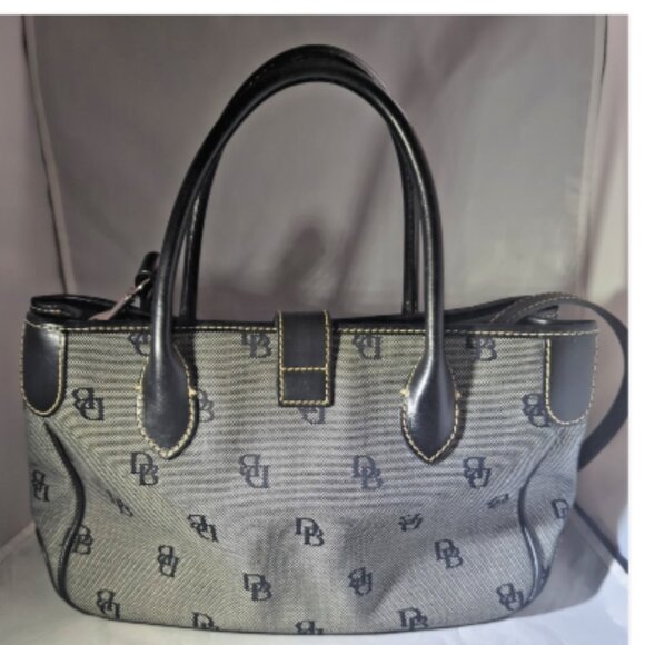 Authentic Dooney & Bourke Black Monogram Handbag Handles Shoulder Strap Purse - Picture 3 of 9
